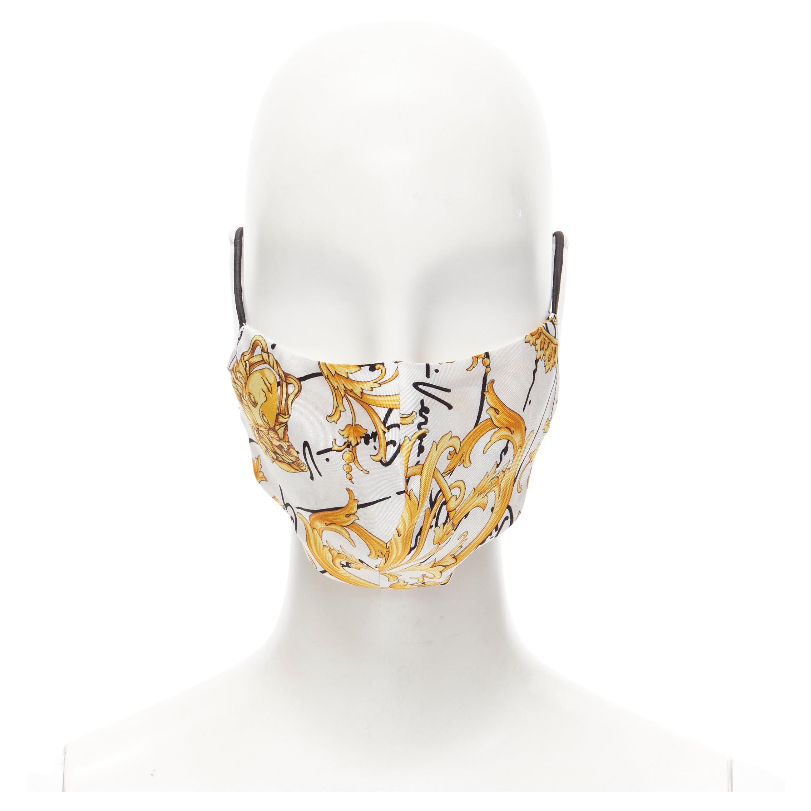 new VERSACE Gianni Signature gold Medusa Baroque 100% silk face mask For Sale