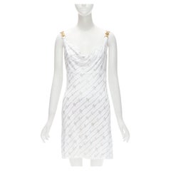 new VERSACE Gianni Signature white silver crystal encrusted Medusa dress IT40 S