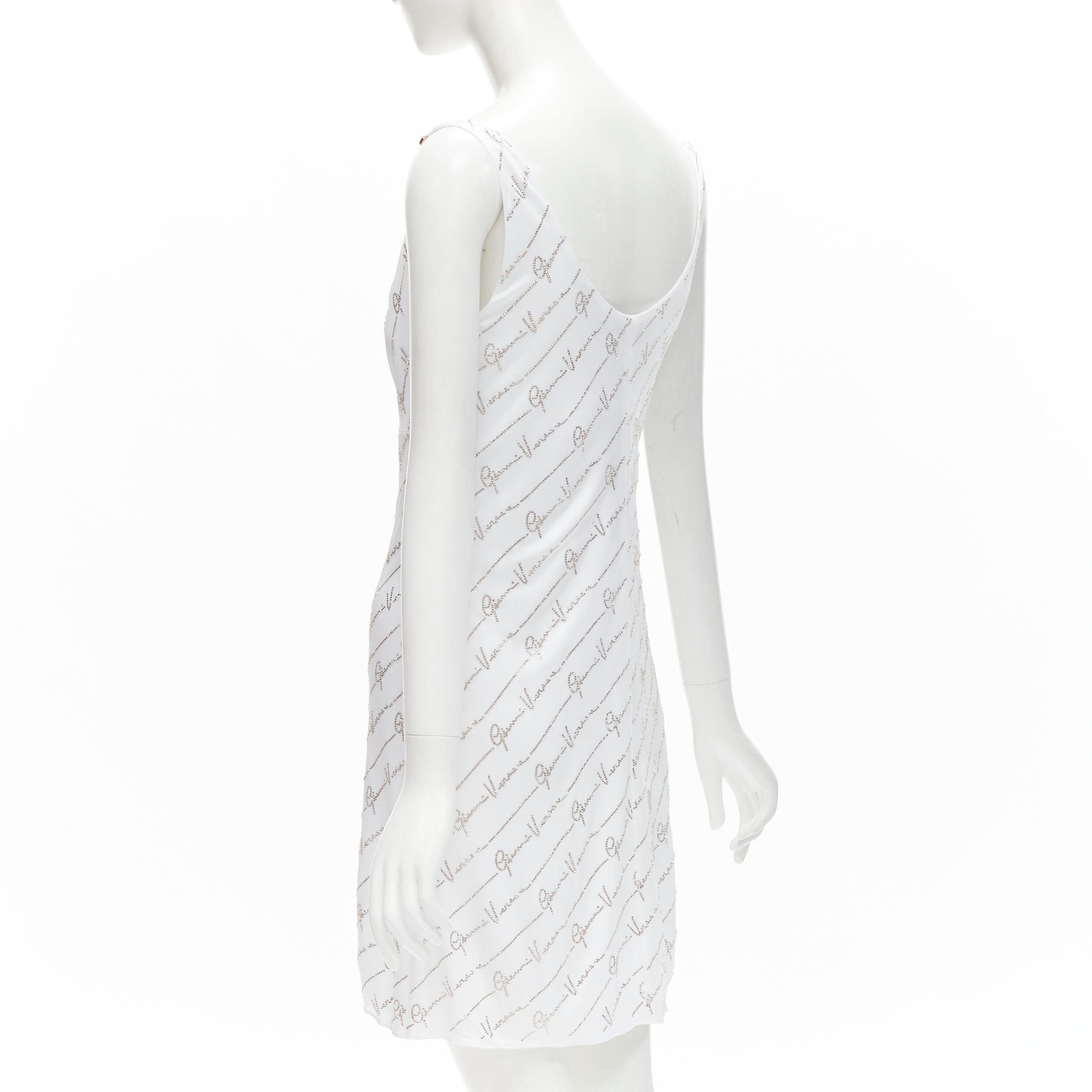 new VERSACE Gianni Signature white silver crystal encrusted Medusa dress IT44 L For Sale 1