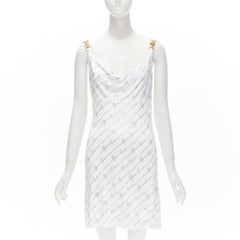 VERSACE Gianni Signature Weißes, silbernes, mit Kristall verziertes Medusa-Kleid IT44 L