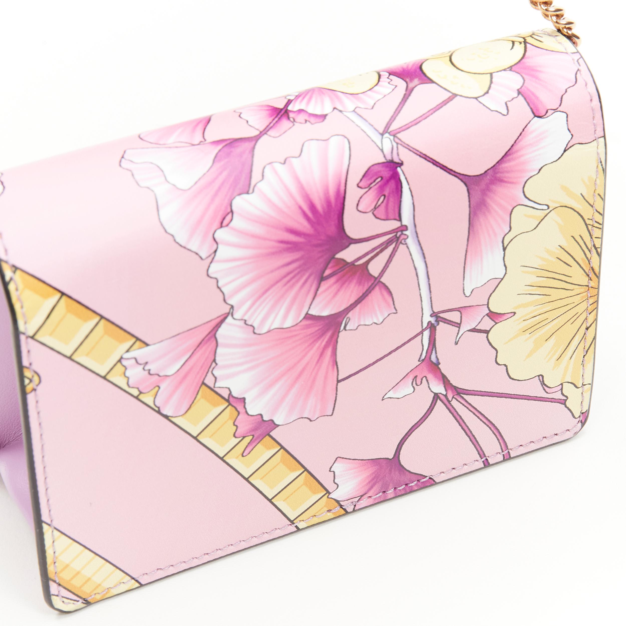 new VERSACE Gingko Barocco pink gold floral leather wallet crossbody micro bag 1