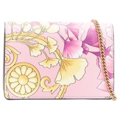new VERSACE Gingko Barocco pink gold floral print wallet on chain crossbody bag