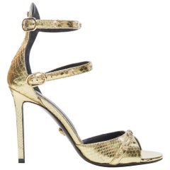 new VERSACE gold Ayers leather Medusa stud open toe strappy heel sandals EU37