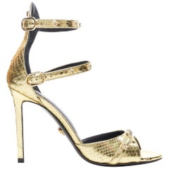 new VERSACE gold Ayers leather Medusa studded open toe strappy heel sandals EU38