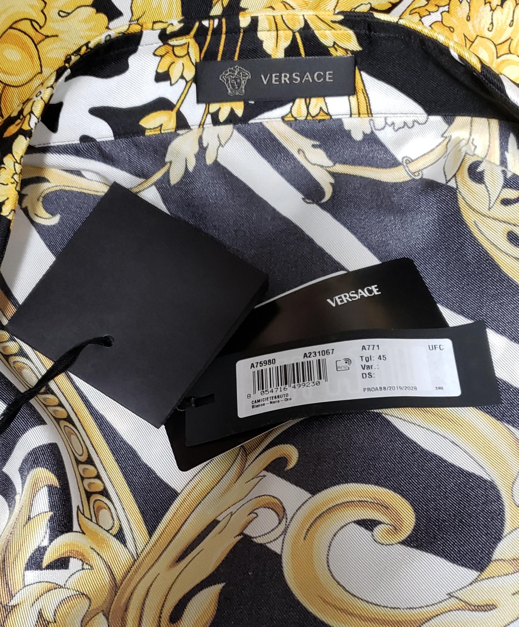 NEW VERSACE GOLD BLACK BAROQUE PRINTED 100% SILK SHIRT It 60 - 5XL 2