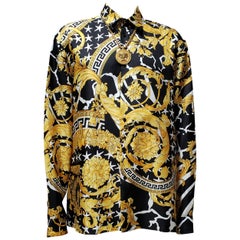 Versace Silk Button Down w/ Baroque Print - Black & Gold 4/S / Black