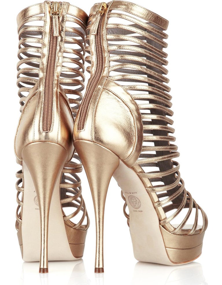 New Versace Gold Leather Gladiator Shoes Sandals 38.5 - 8.5 For Sale at 1stDibs | gold gladiator