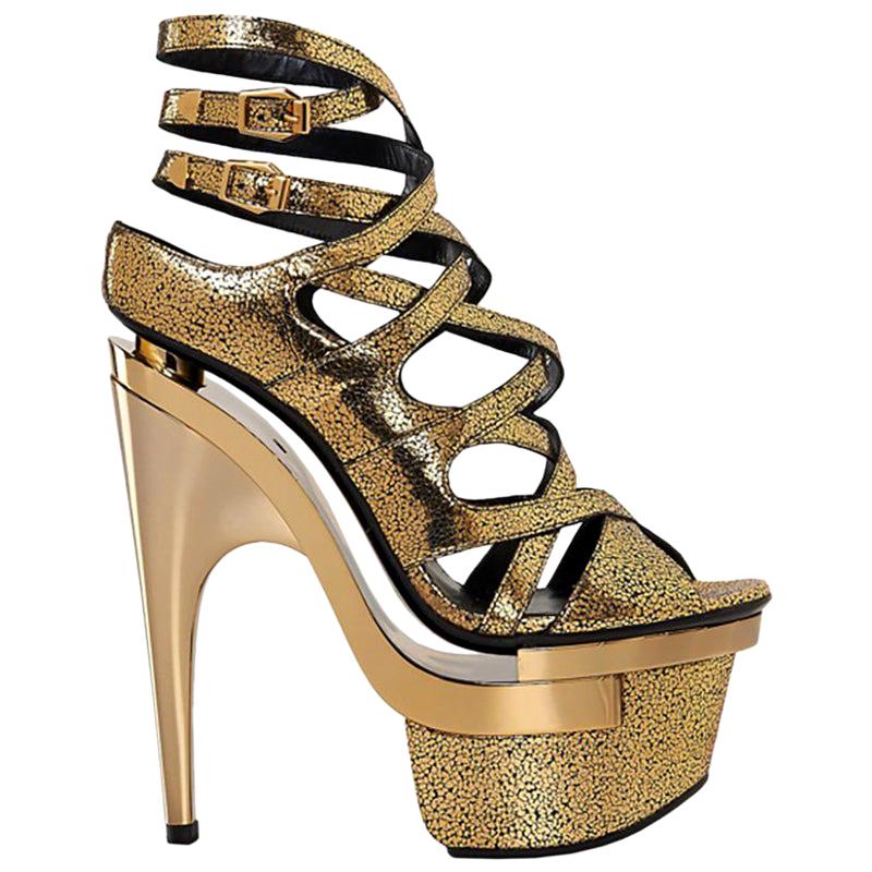 New VERSACE Gold Leather Triple Platform Sandals Sz 38, 38.5, 41 For Sale