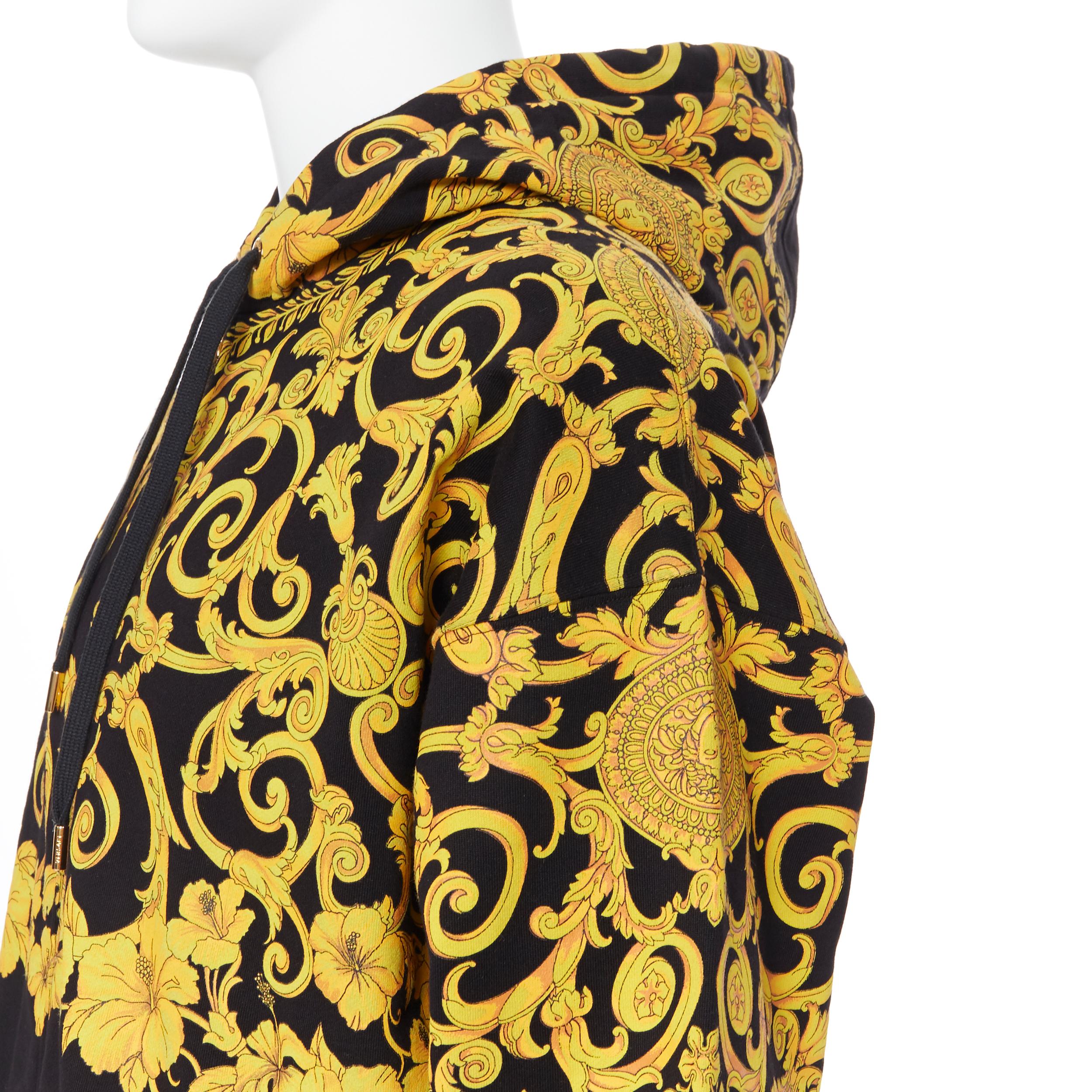new VERSACE gold Medusa baroque floral print black cotton casual zip hoodie XL 2