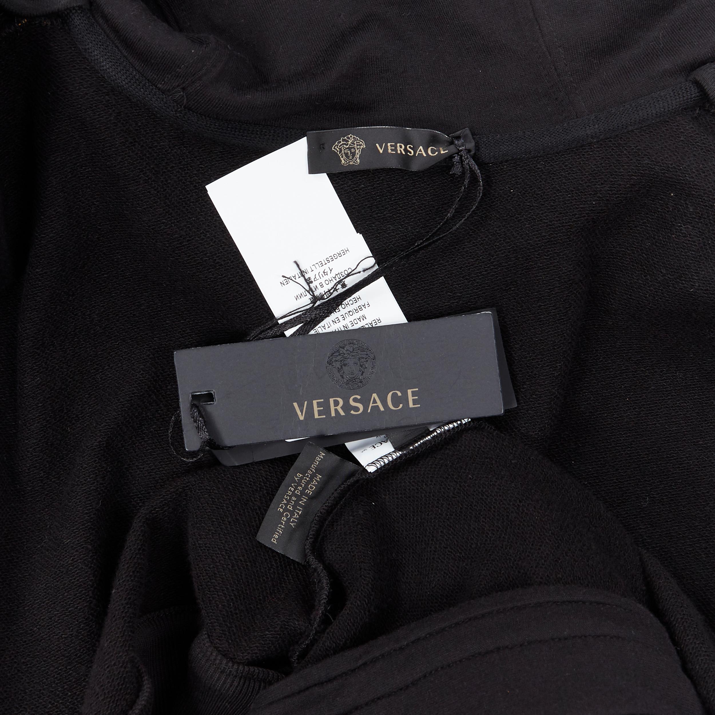 new VERSACE gold Medusa baroque floral print black cotton casual zip hoodie XL 7