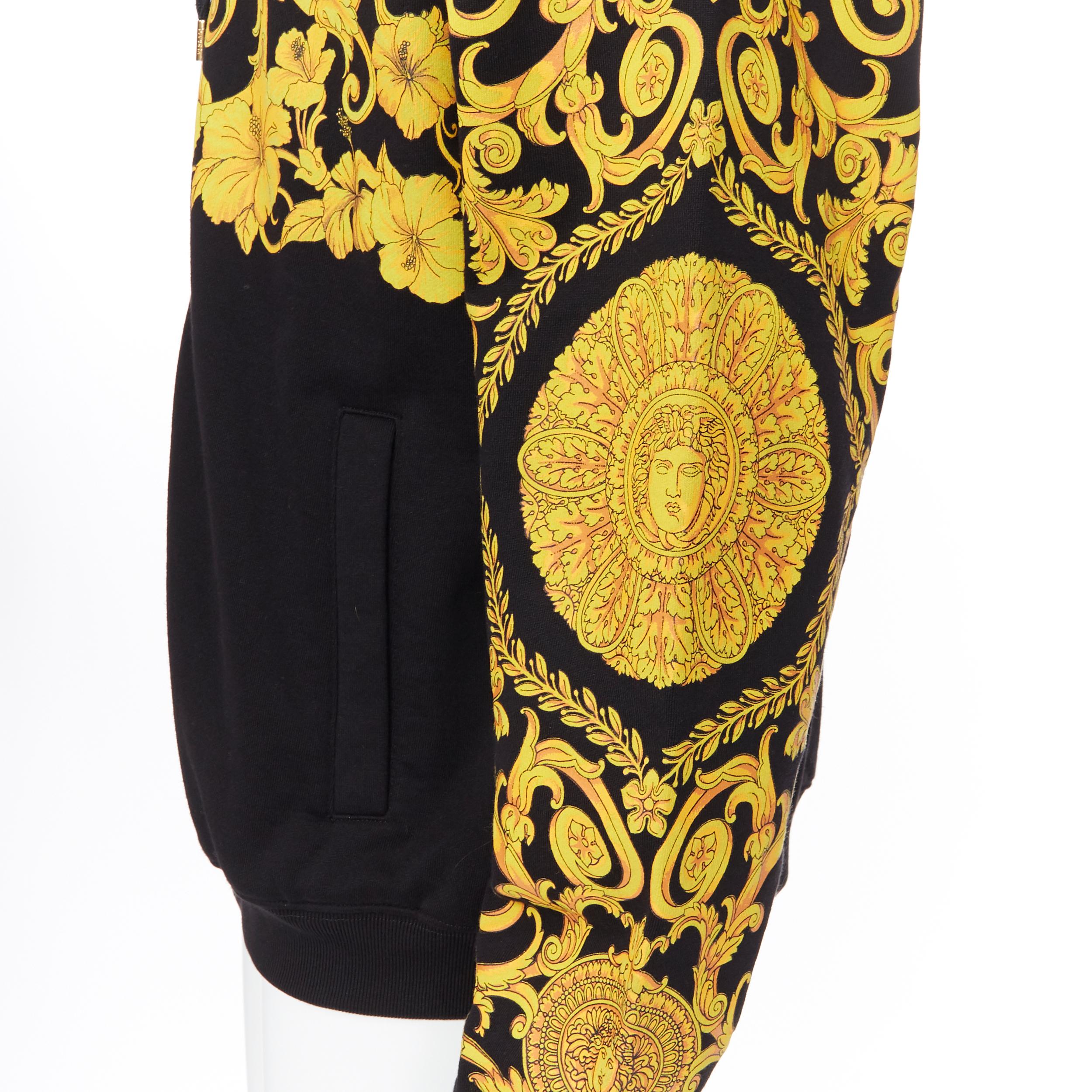 Men's new VERSACE gold Medusa baroque floral print black cotton casual zip hoodie XL