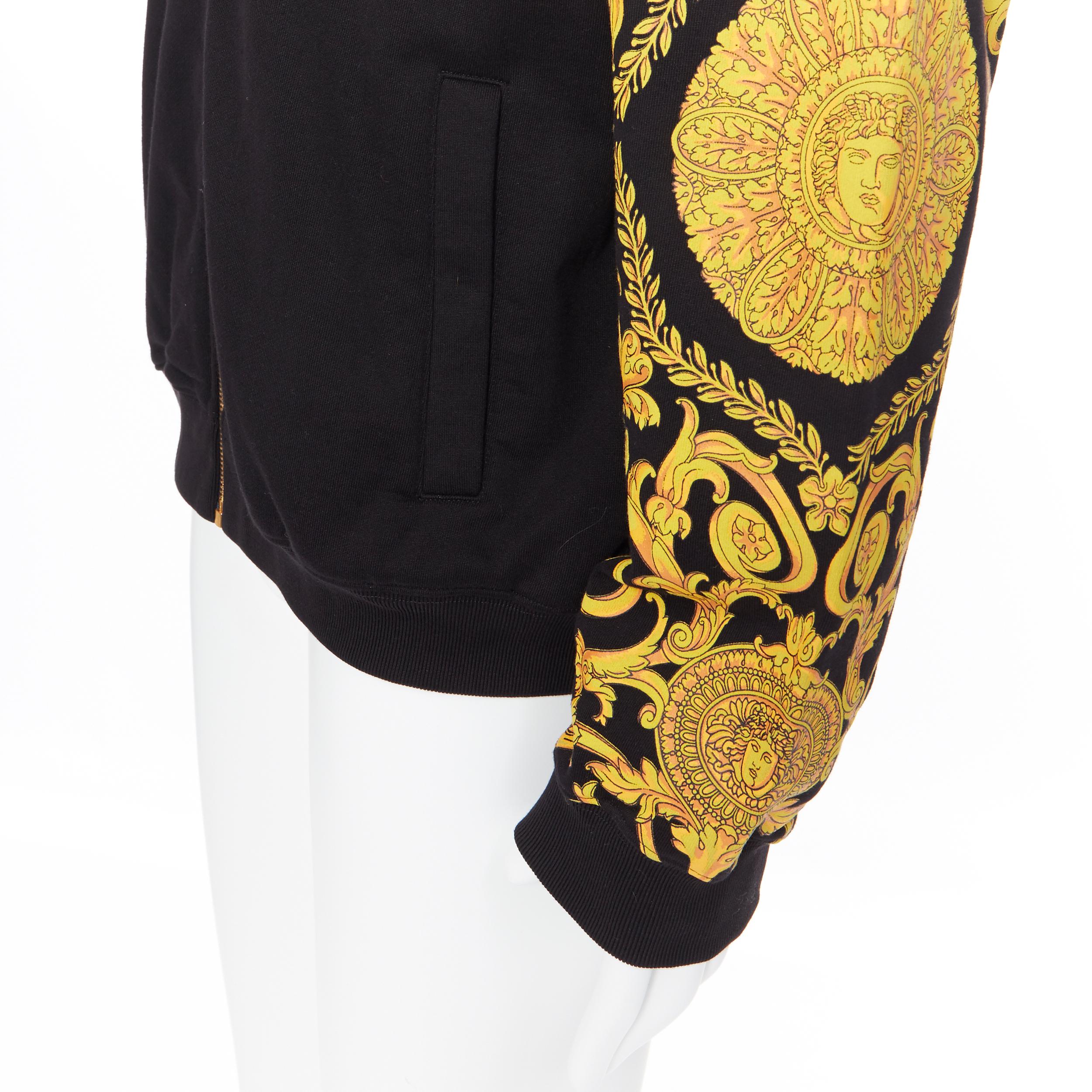 new VERSACE gold Medusa baroque floral print black cotton casual zip hoodie XL 1