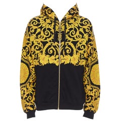 neu VERSACE Gold Medusa Barock Blumendruck schwarz Baumwolle lässig Zip Hoodie XL