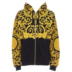 nouveau VERSACE gold Medusa baroque floral print black cotton casual zip hoodie XL