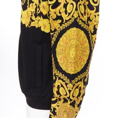 new VERSACE gold Medusa baroque floral print black cotton casual zip up hoodie L