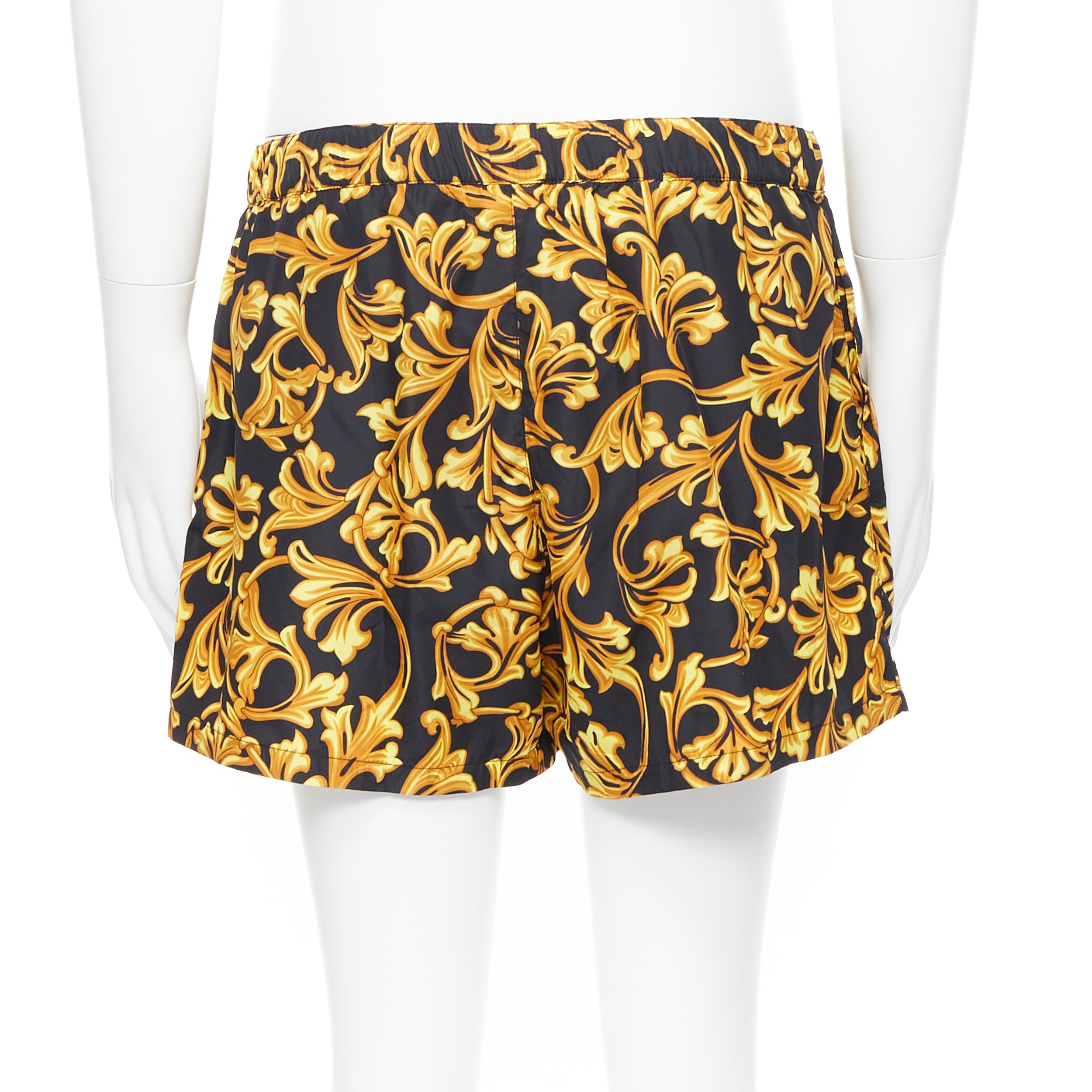 White new VERSACE gold Medusa button black floral barocco summer swim shorts IT6 L