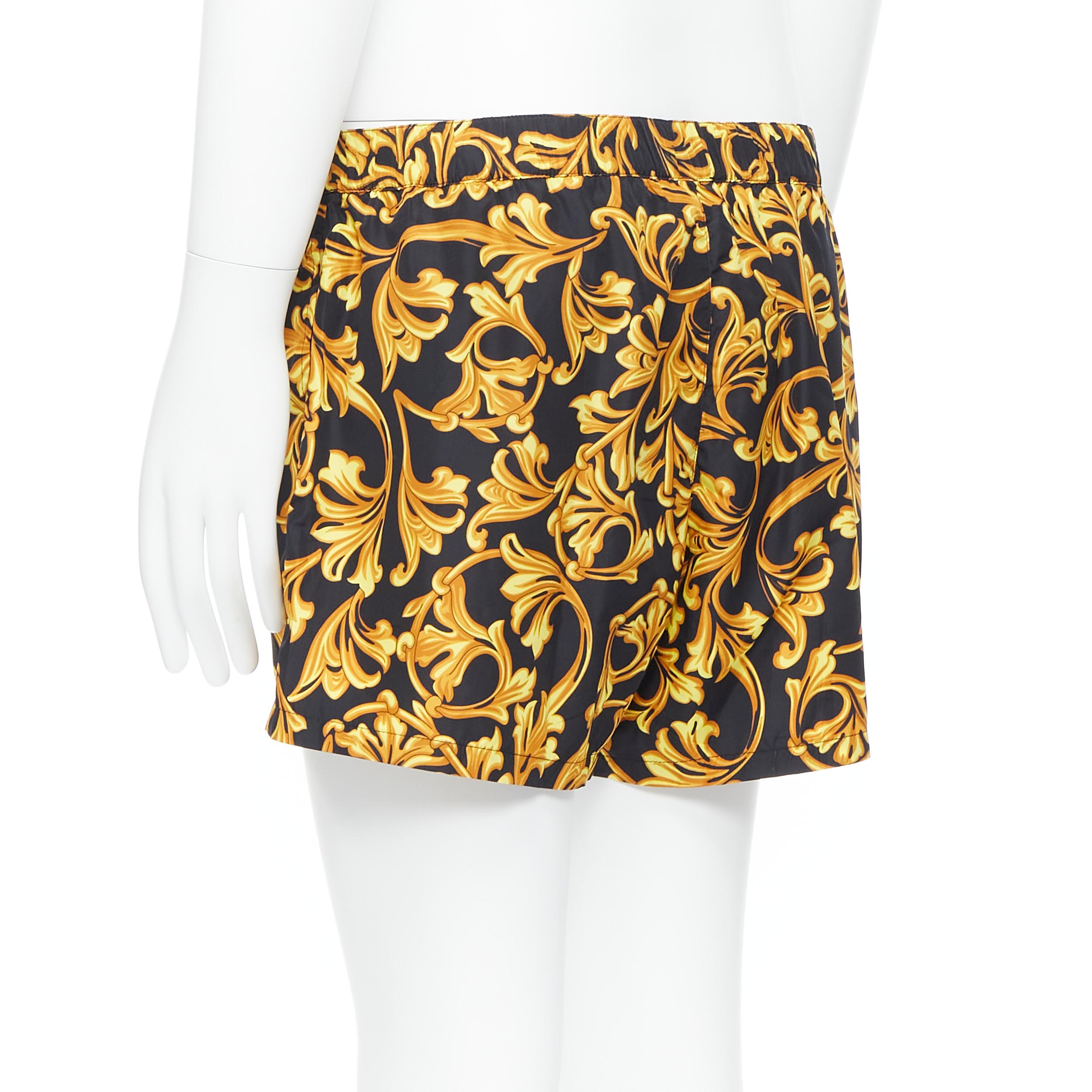 new VERSACE gold Medusa button black floral barocco summer swim shorts IT6 L In New Condition In Hong Kong, NT