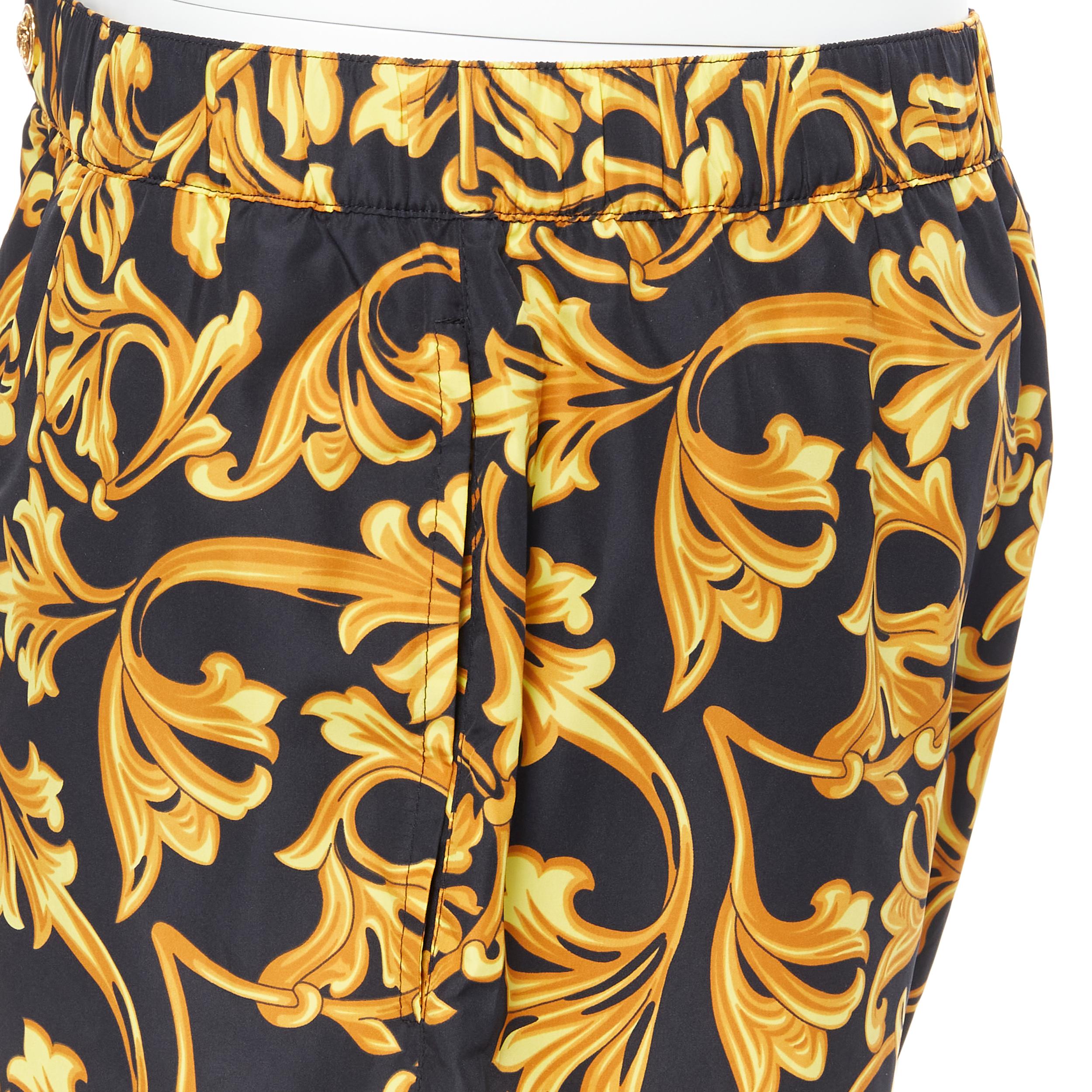new VERSACE gold Medusa button black floral barocco summer swim shorts IT6 L For Sale 3