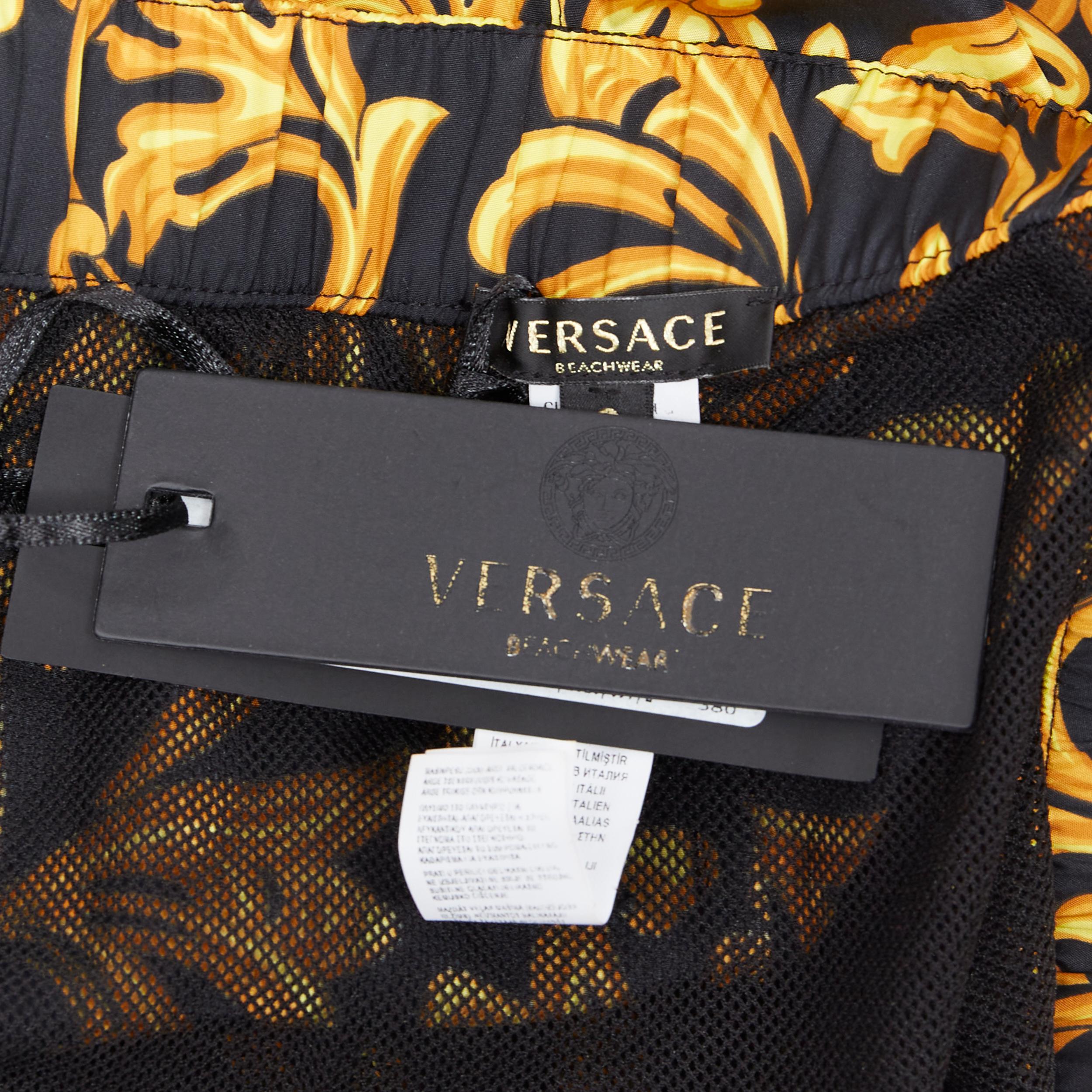 new VERSACE gold Medusa button black floral barocco summer swim shorts IT6 L For Sale 4