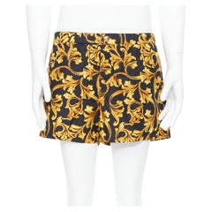 Versace - Short de bain d'été noir baroque à boutons et à fleurs, doré, taille IT 6 L, état neuf