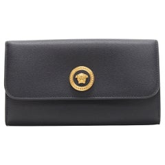 new VERSACE gold medusa coin calf leather flap long continental wallet