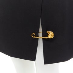 new VERSACE gold Medusa safety pin black viscose high slit skirt IT42 M
