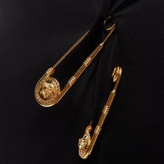 new VERSACE gold Medusa safety pin black viscose high slit skirt IT42 M