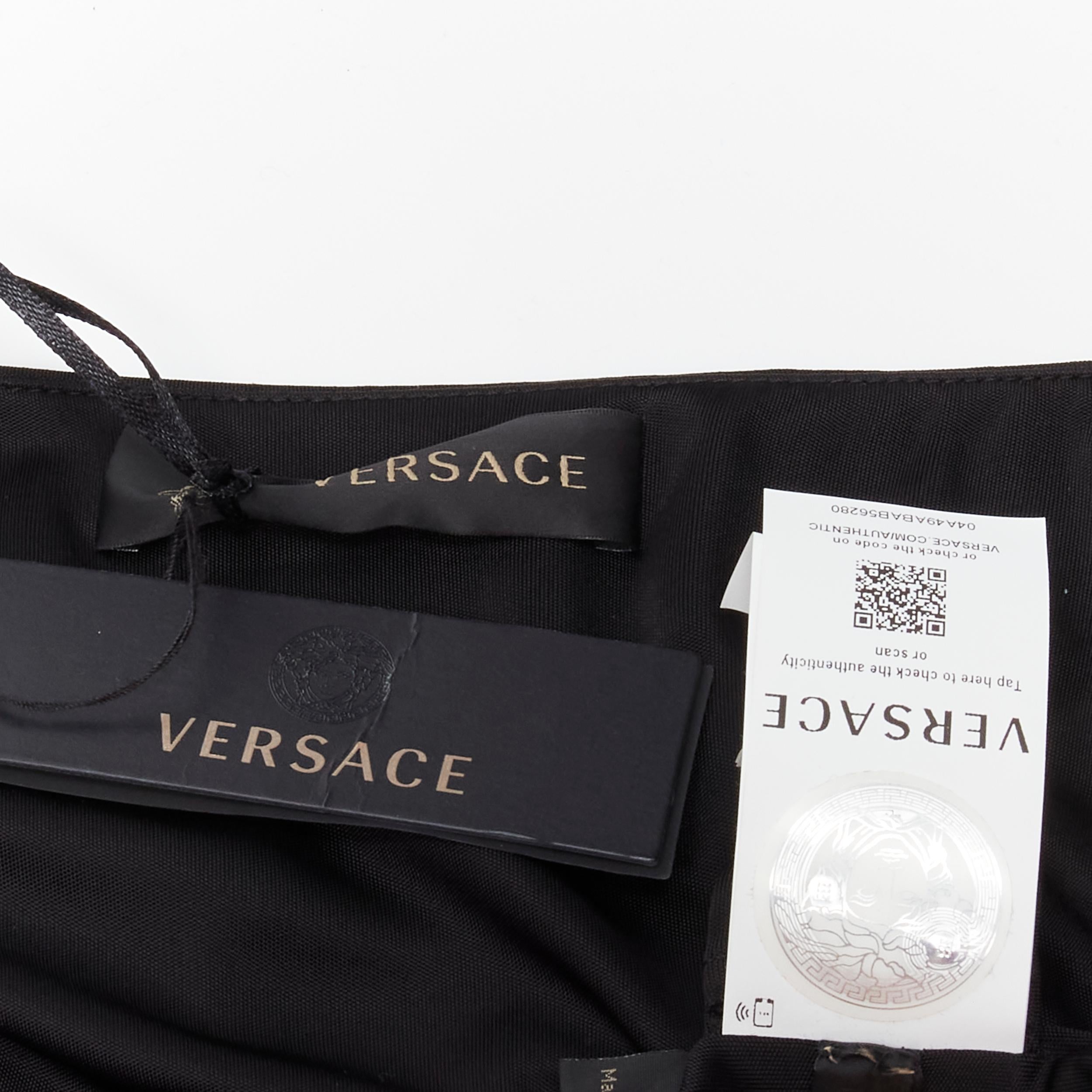 new VERSACE gold Medusa safety pin black viscose high slit skirt IT44 L For Sale 5