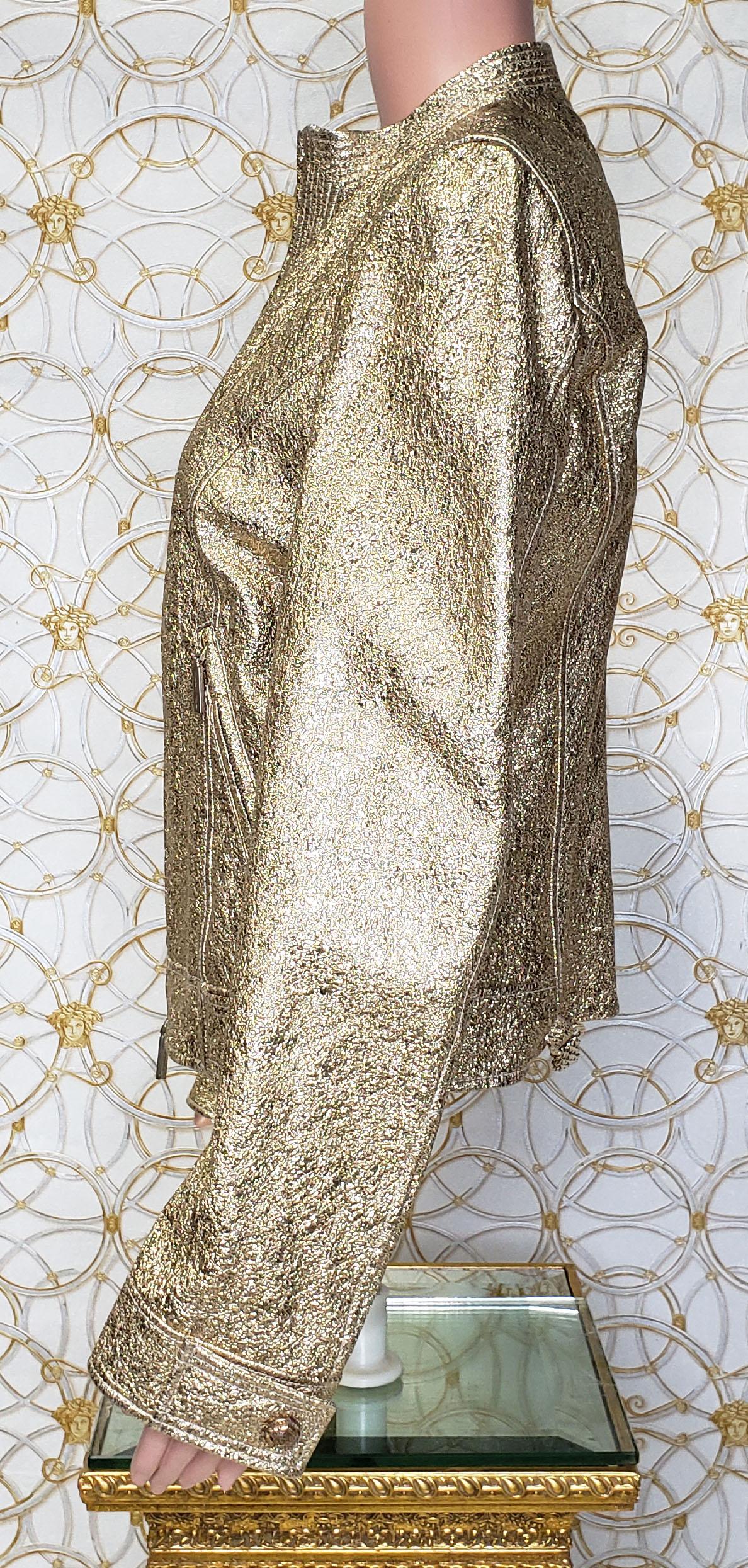 NEW VERSACE GOLD METALLIC TEXTURED LEATHER JACKET Sz 40 - 4 For Sale 7