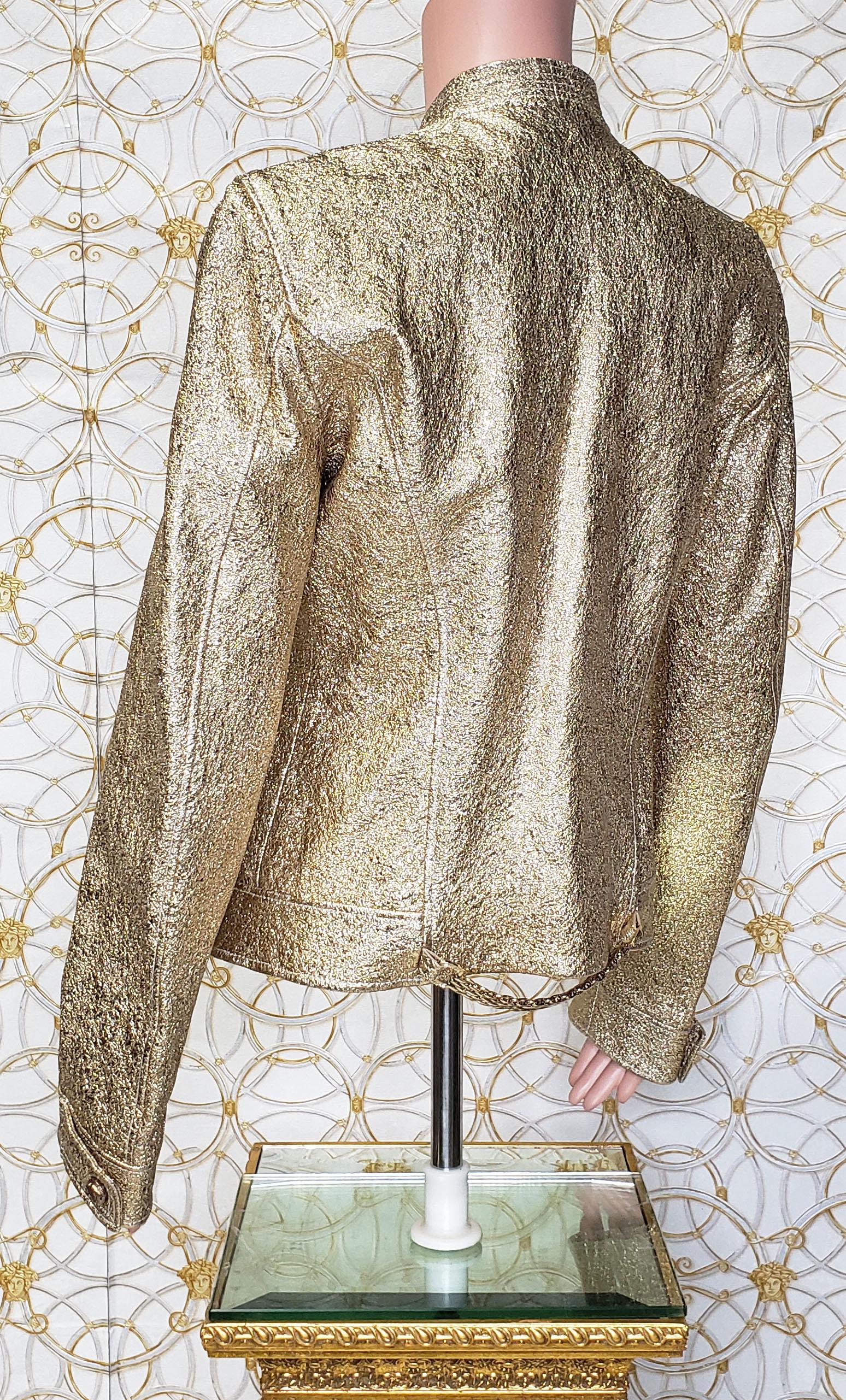 NEW VERSACE GOLD METALLIC TEXTURED LEATHER JACKET Sz 40 - 4 For Sale 8