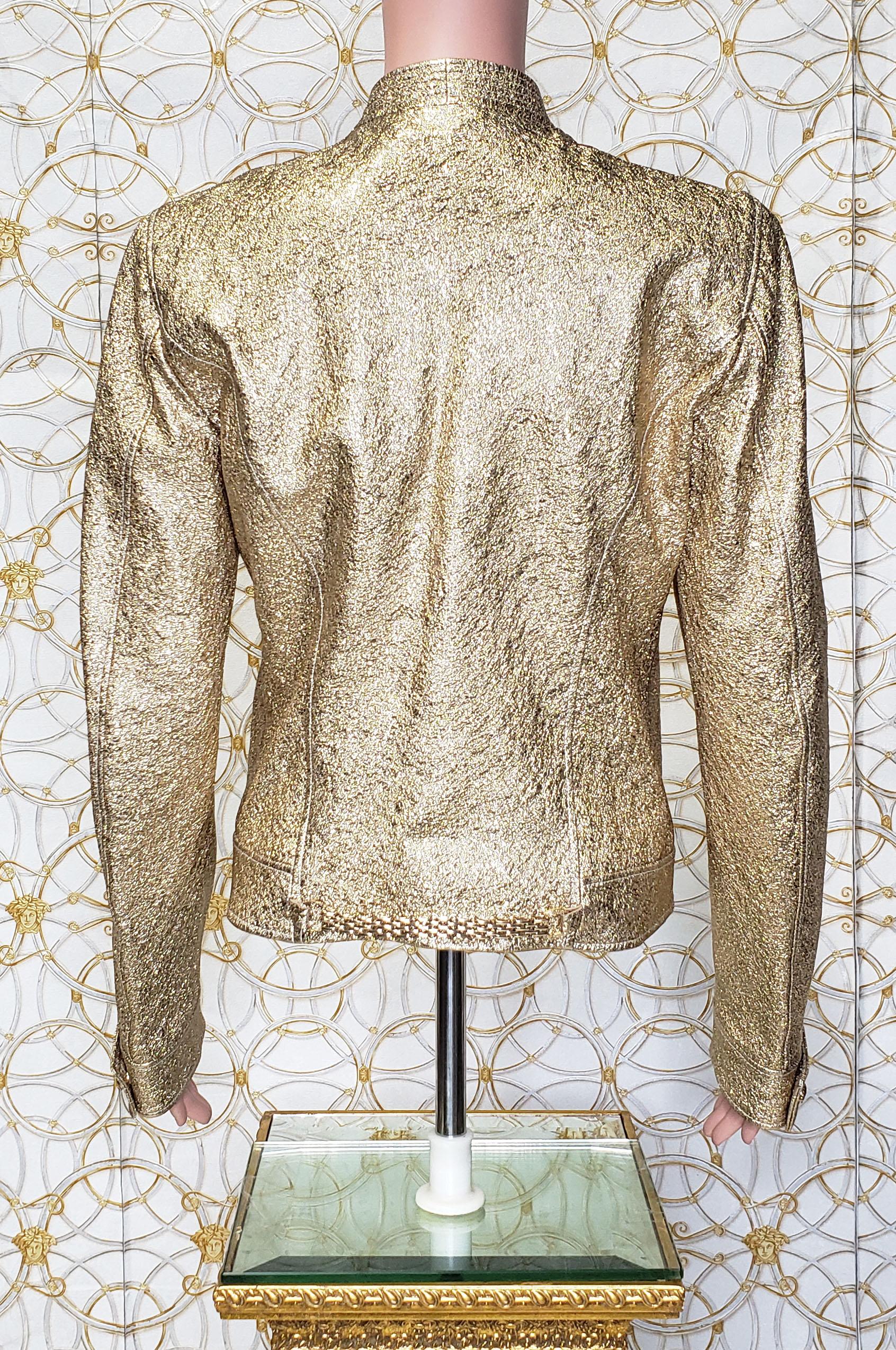 NEW VERSACE GOLD METALLIC TEXTURED LEATHER JACKET Sz 40 - 4 For Sale 10