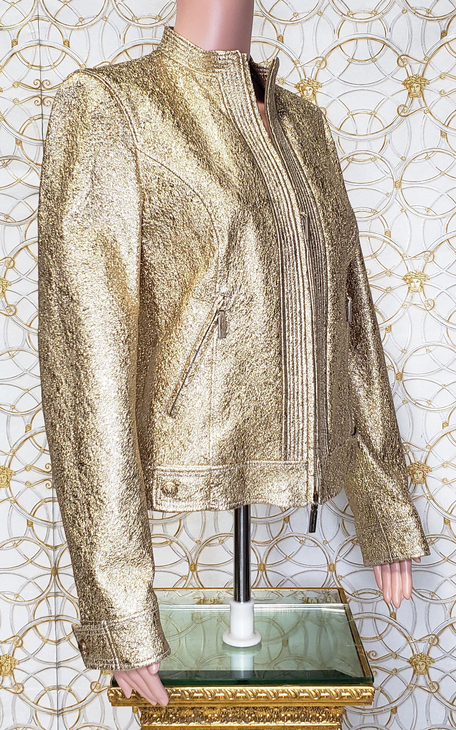 NEW VERSACE GOLD METALLIC TEXTURED LEATHER JACKET Sz 40 - 4 For Sale 13