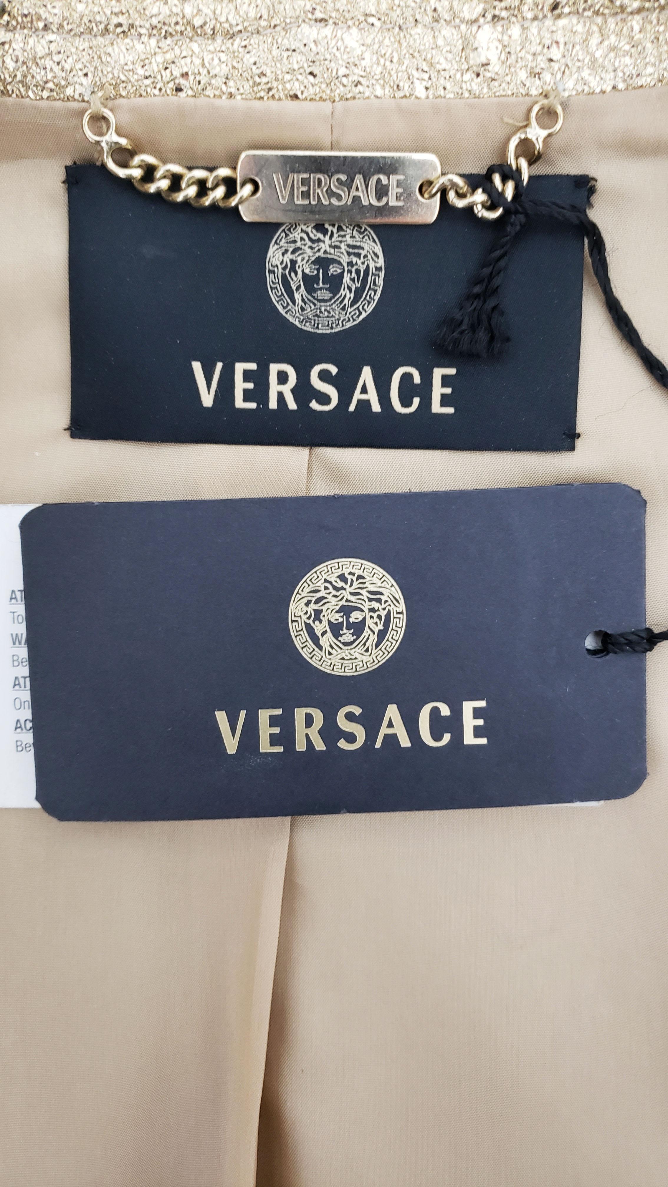 NEW VERSACE GOLD METALLIC TEXTURED LEATHER JACKET Sz 40 - 4 For Sale 14