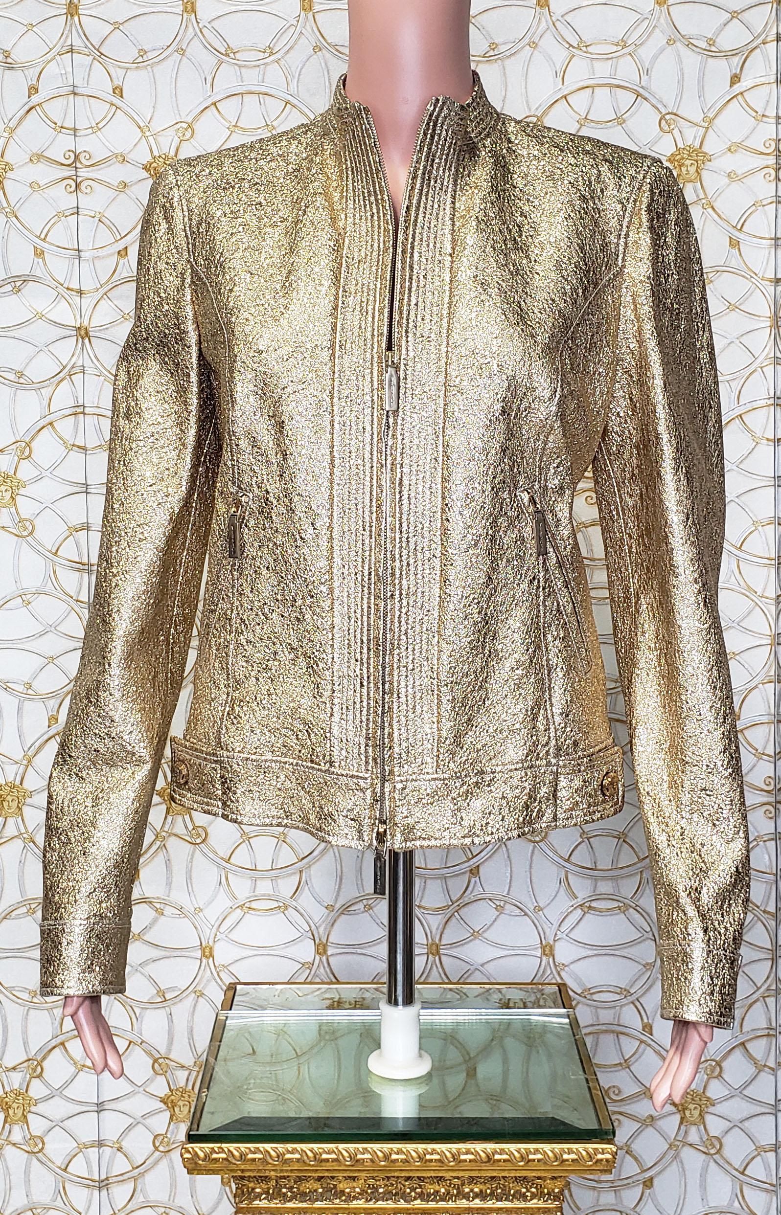 NEW VERSACE GOLD METALLIC TEXTURED LEATHER JACKET Sz 40 - 4 For Sale 5