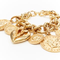 new VERSACE gold plated V-Mine Heart Medusa medallion coin charm chunky bracelet