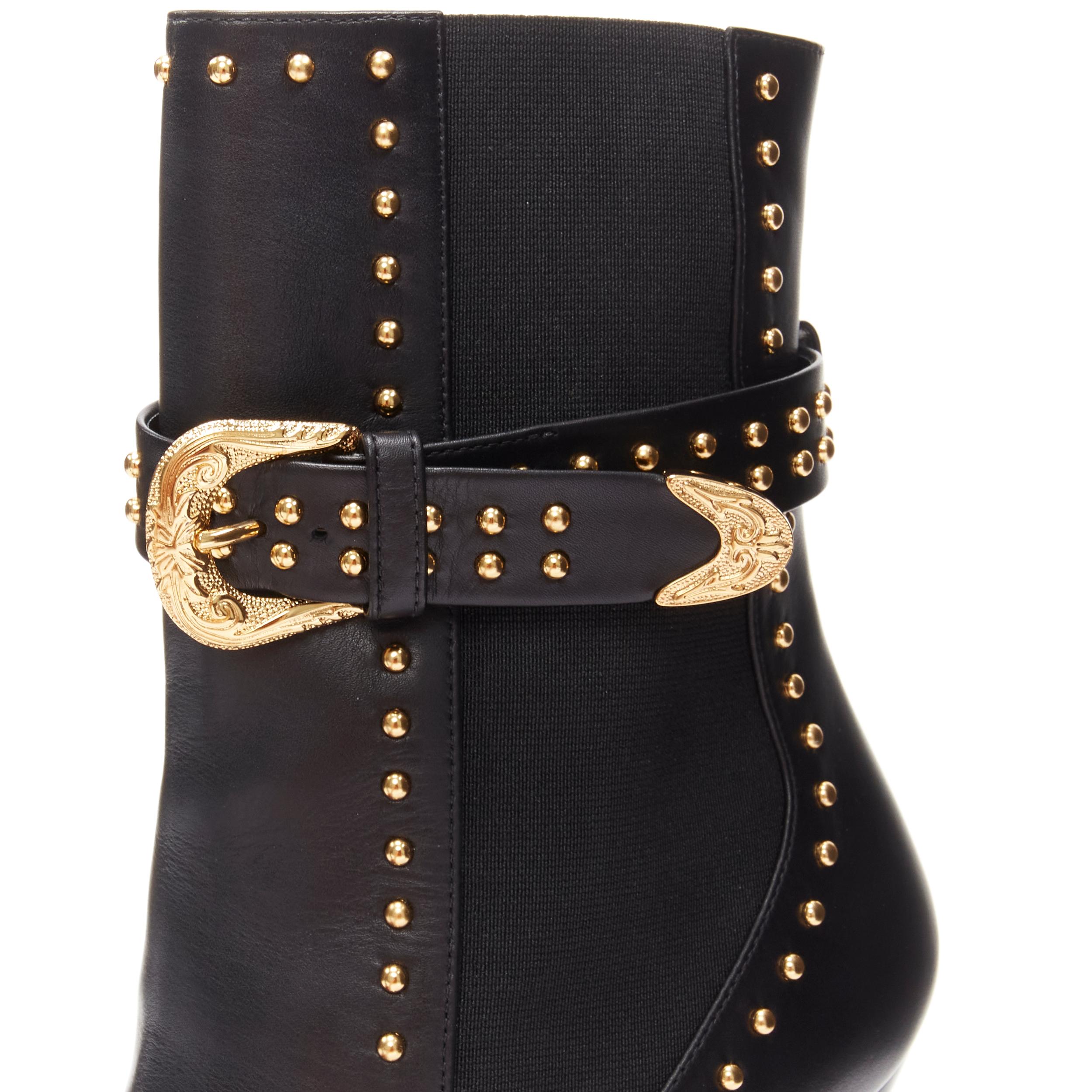new VERSACE gold studded western buckle black leather platform boots EU38.5 3