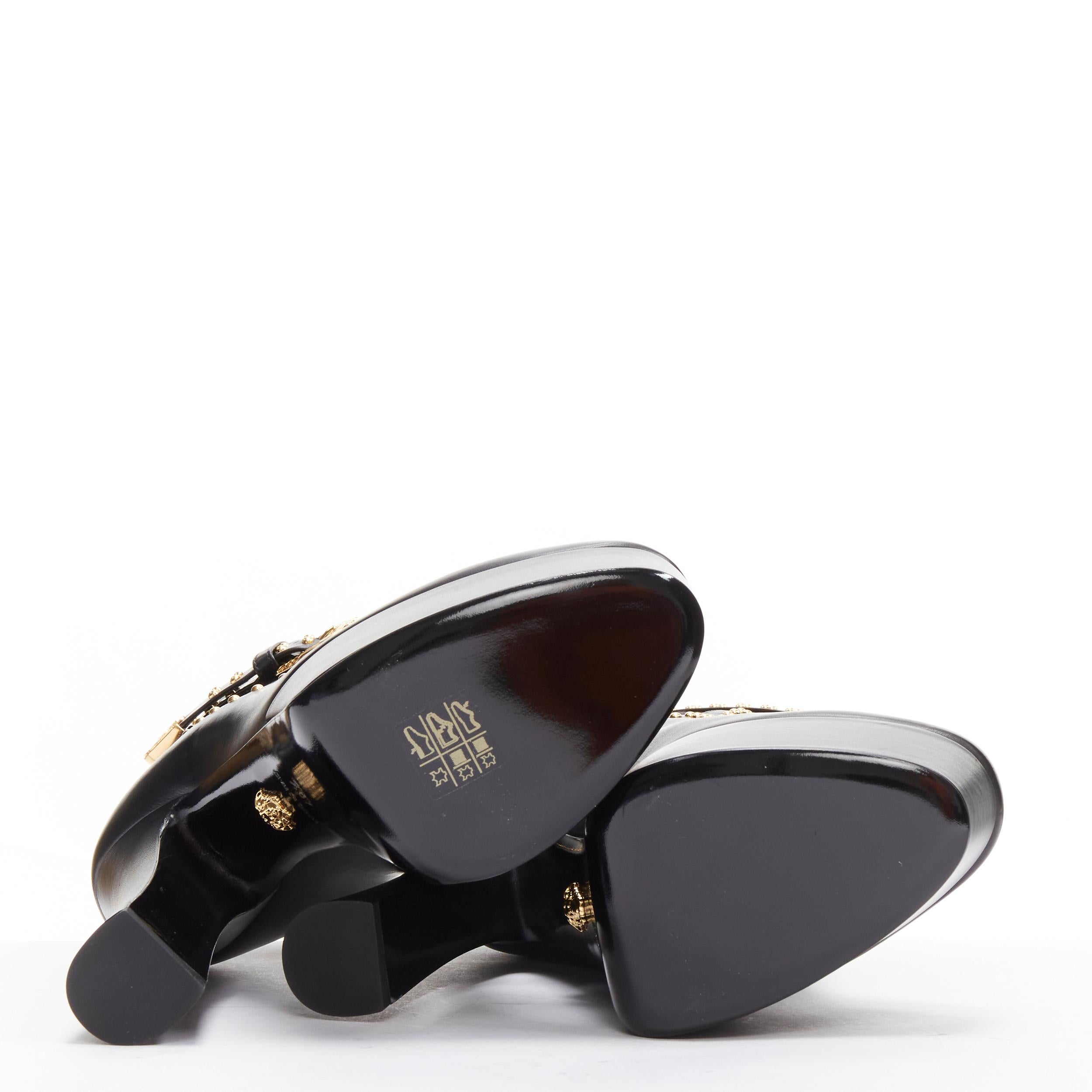 new VERSACE gold studded western buckle black leather platform boots EU40.5 For Sale 6