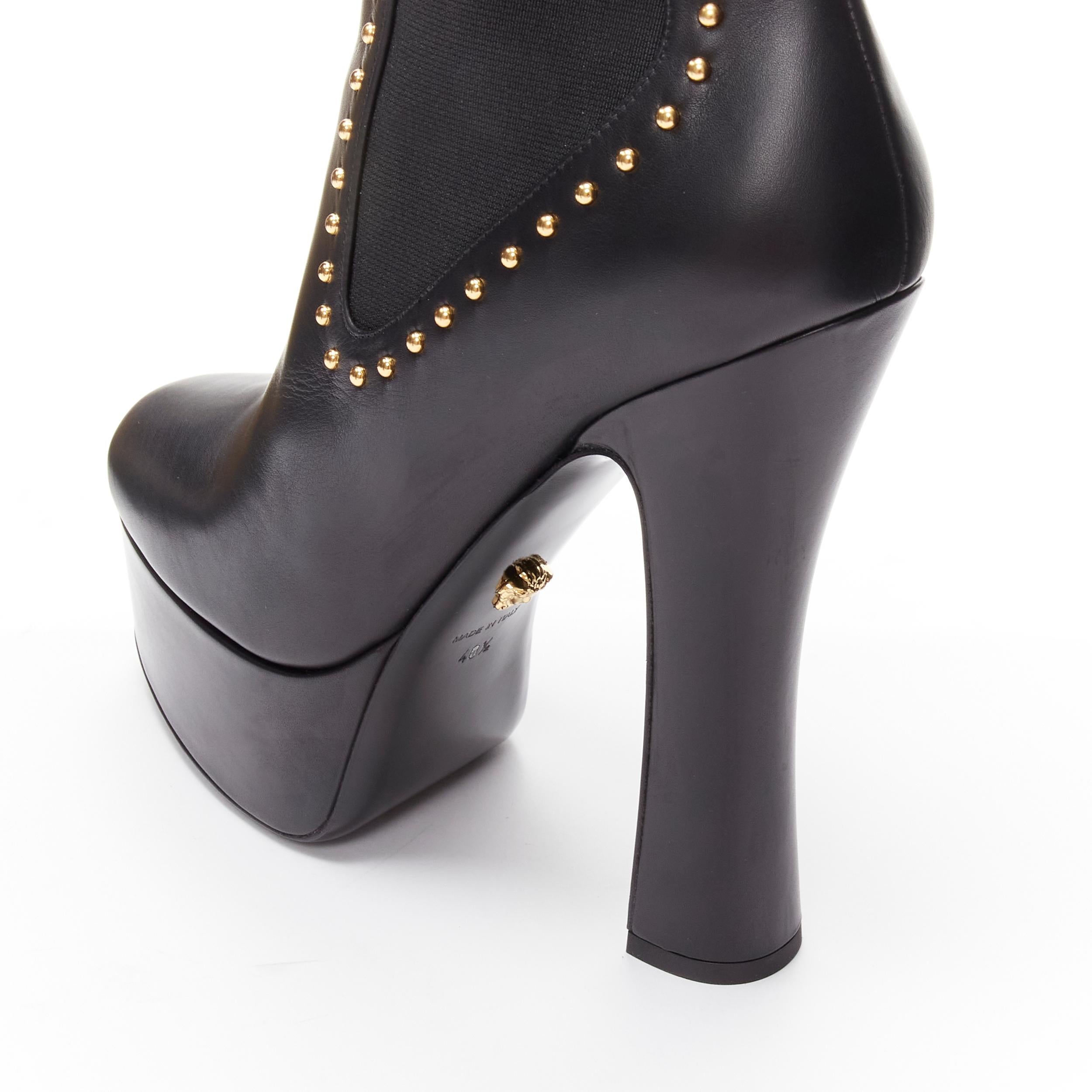 new VERSACE gold studded western buckle black leather platform boots EU40.5 For Sale 4