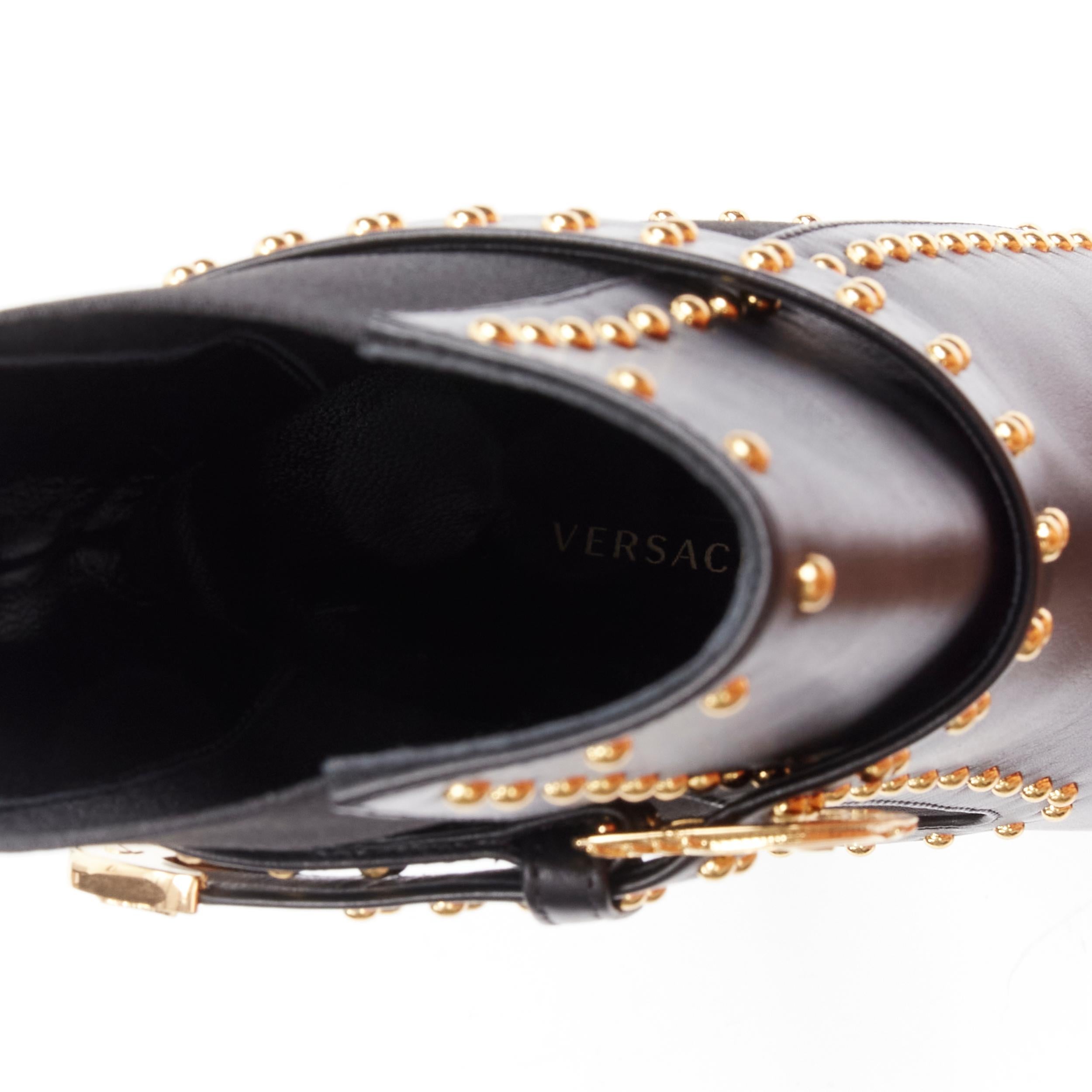 new VERSACE gold studded western buckle black leather platform boots EU40.5 For Sale 5
