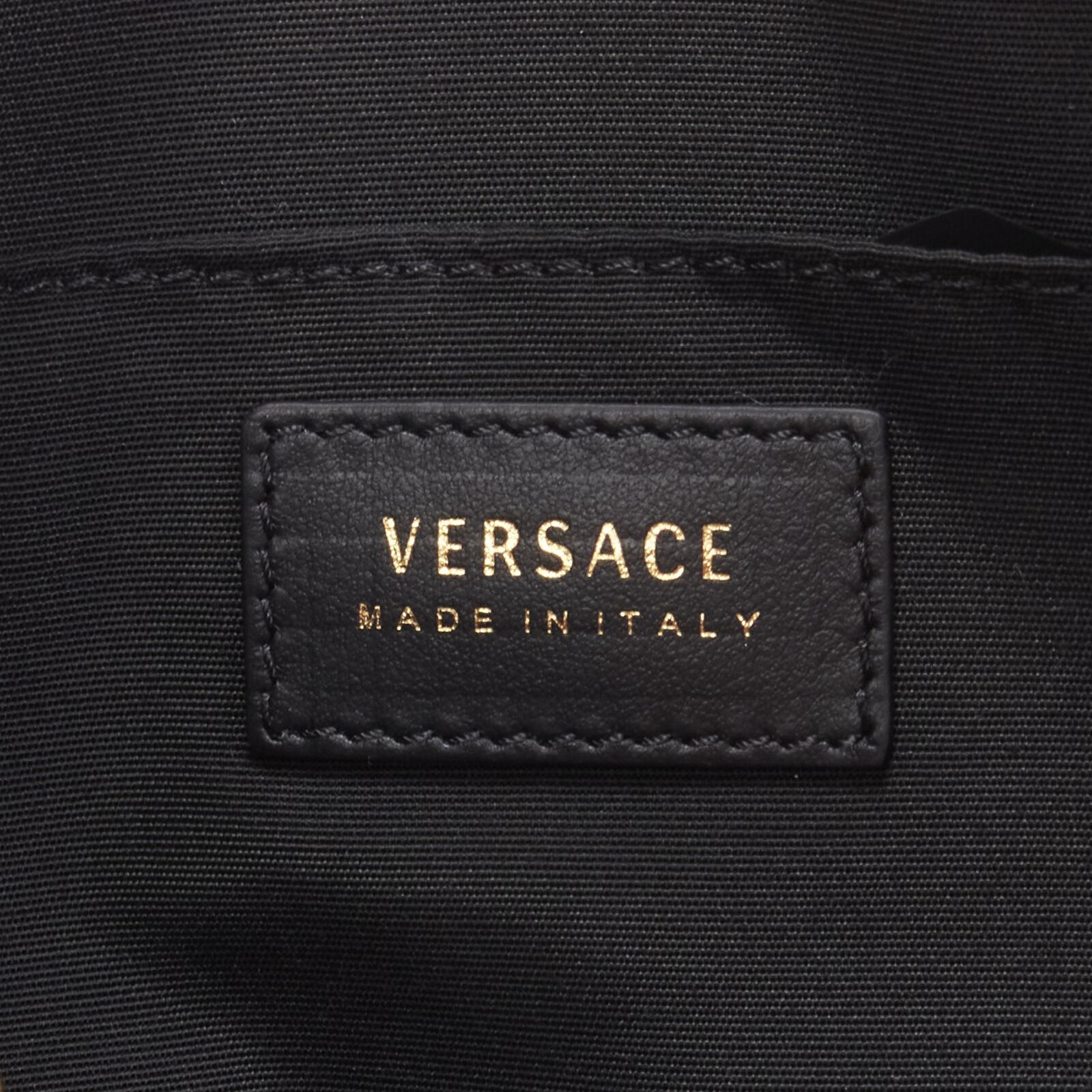 new VERSACE gold Virtus Barocco V black leather zip clutch crossbody bag For Sale 4