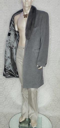 NEW VERSACE GRAY ANGORA COAT With MINK FUR COLLAR 54 - 2XL