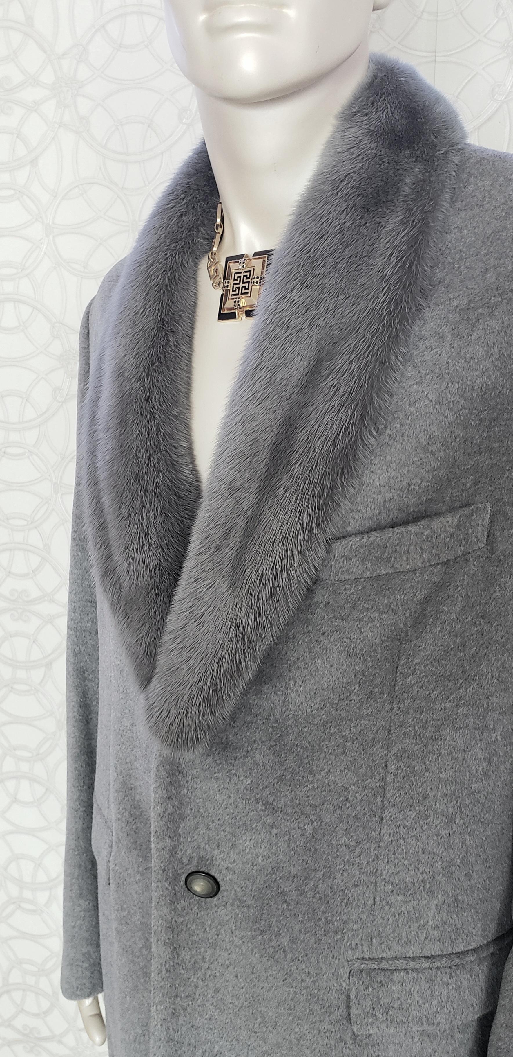 NEW VERSACE GRAY ANGORA COAT With MINK FUR COLLAR 54 - 2XL For Sale 4