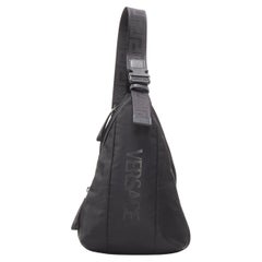 new VERSACE Greca 90s Logo black nylon small sling triangle backpack bag
