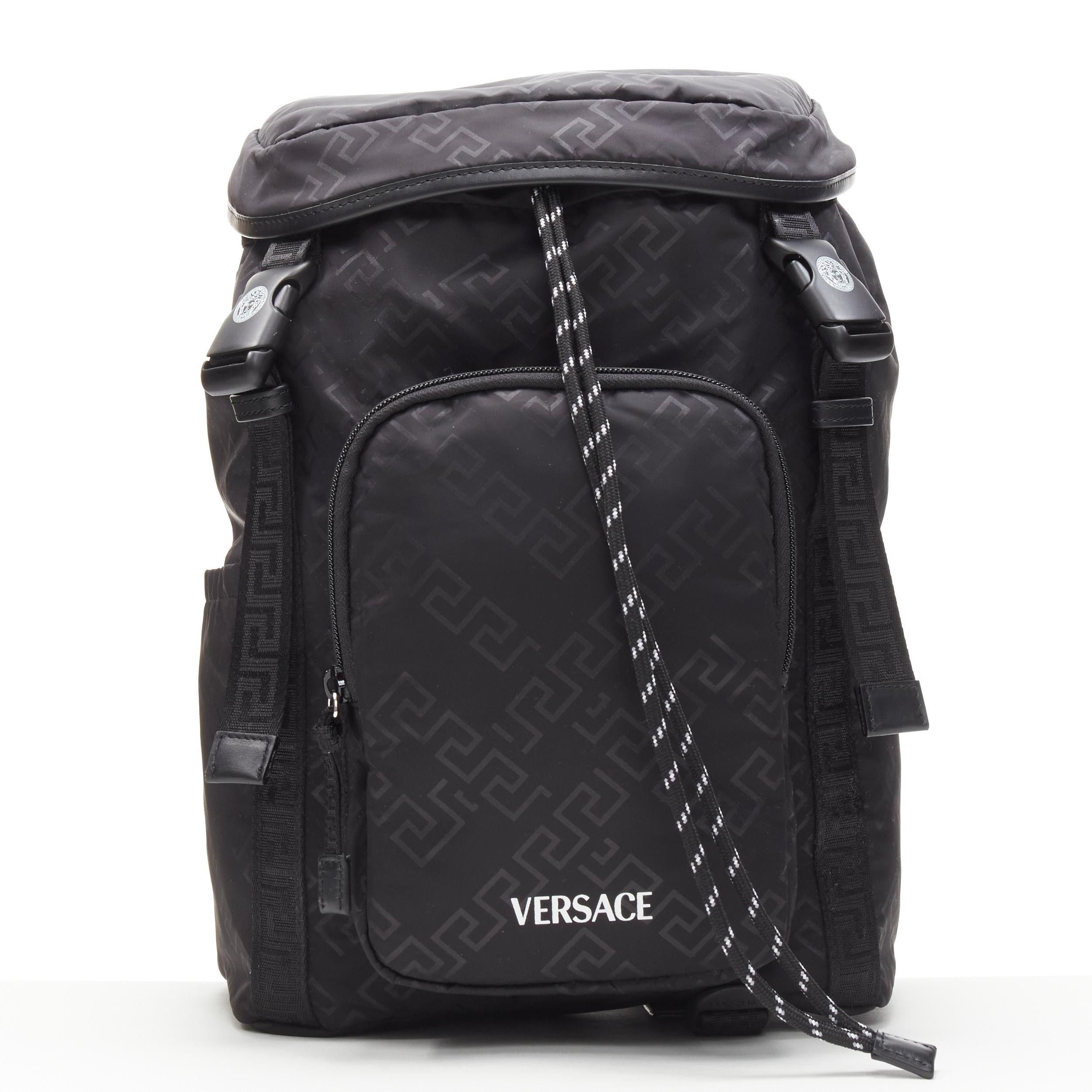 Black new VERSACE Greca black nylon white Medusa buckle Technical backpack