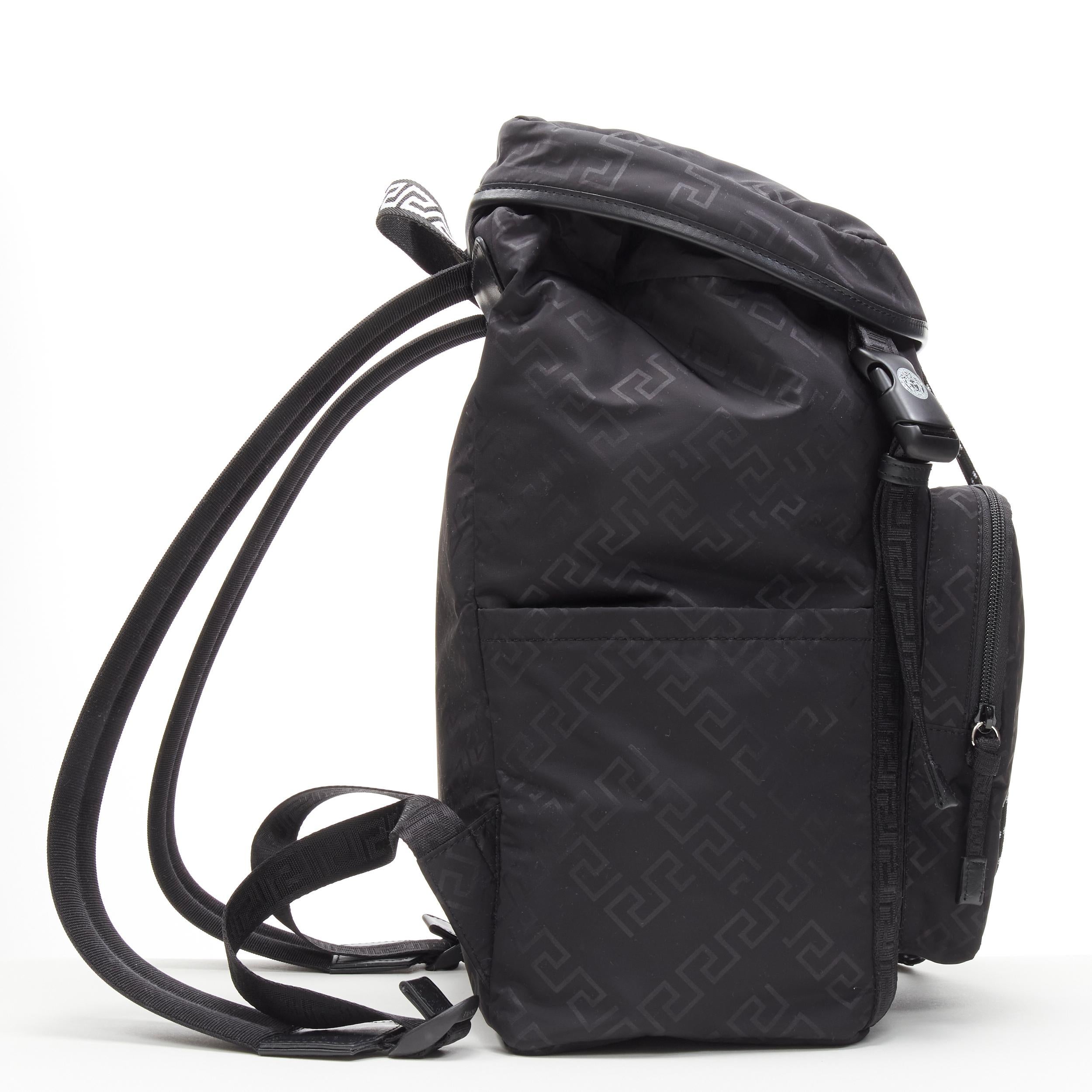 new VERSACE Greca black nylon white Medusa buckle Technical backpack In New Condition In Hong Kong, NT