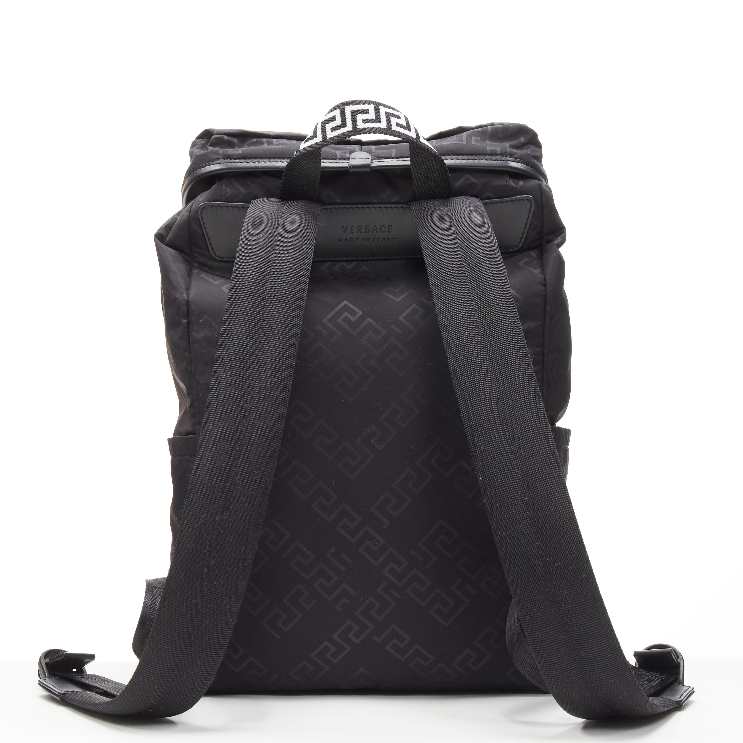 Men's new VERSACE Greca black nylon white Medusa buckle Technical backpack