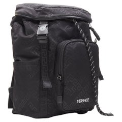 nuovo zaino tecnico VERSACE Greca nero nylon bianco fibbia Medusa