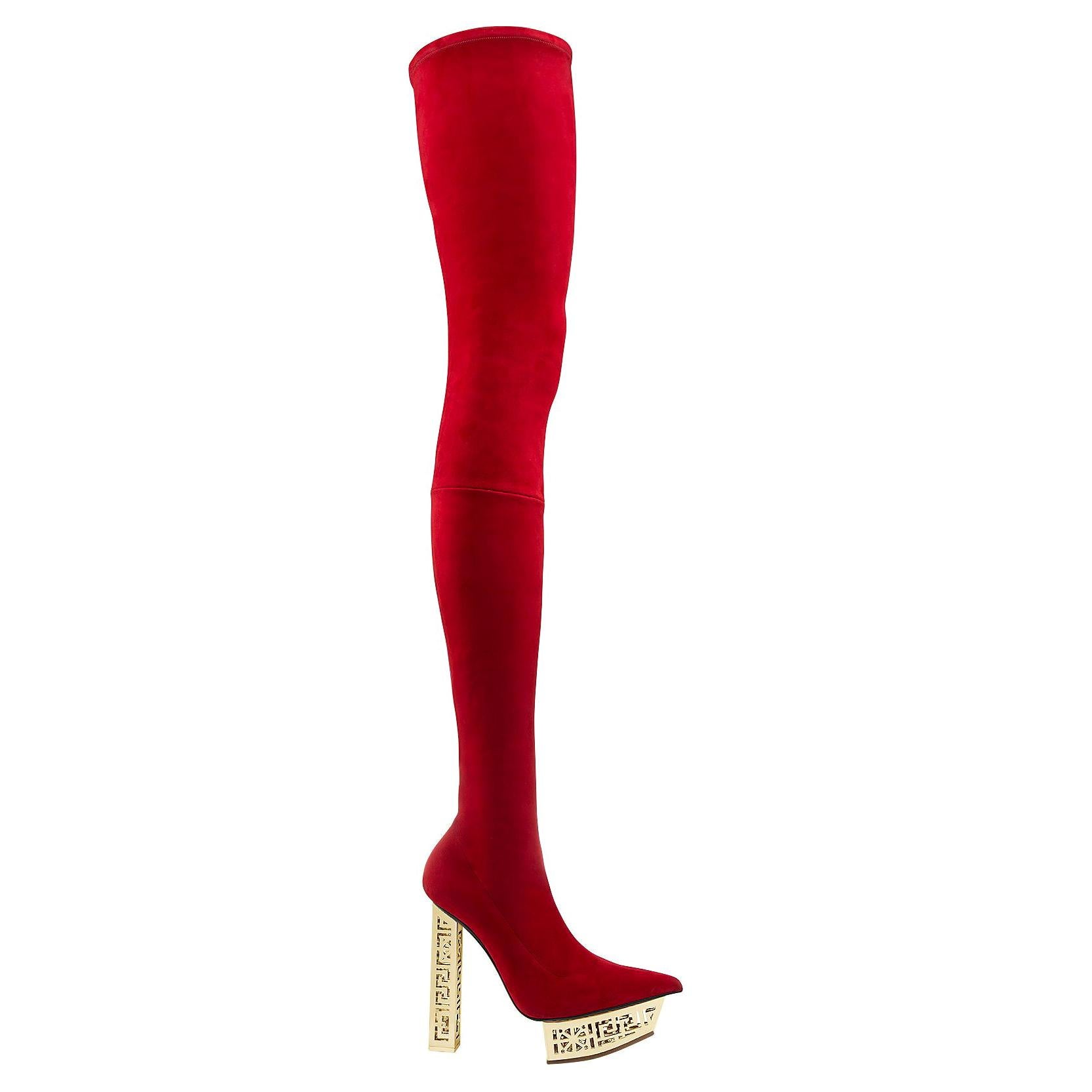 New VERSACE #GREEK RED SUEDE OVER The KNEE BOOTS Sz 38 - 8
