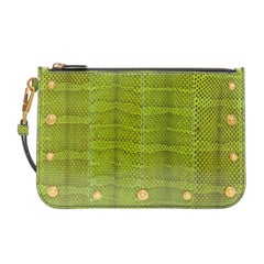 new VERSACE green ayers snake leather gold Medusa stud wristlet clutch bag