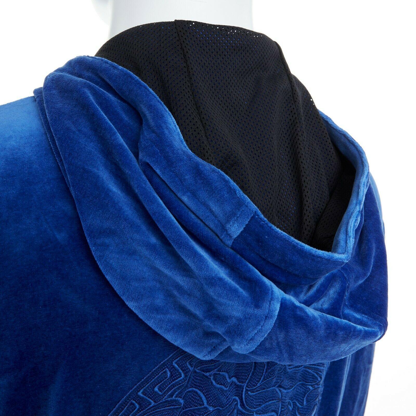 new VERSACE Gym blue velour Medusa logo embroidered back hoodie jacket IT6 L 3